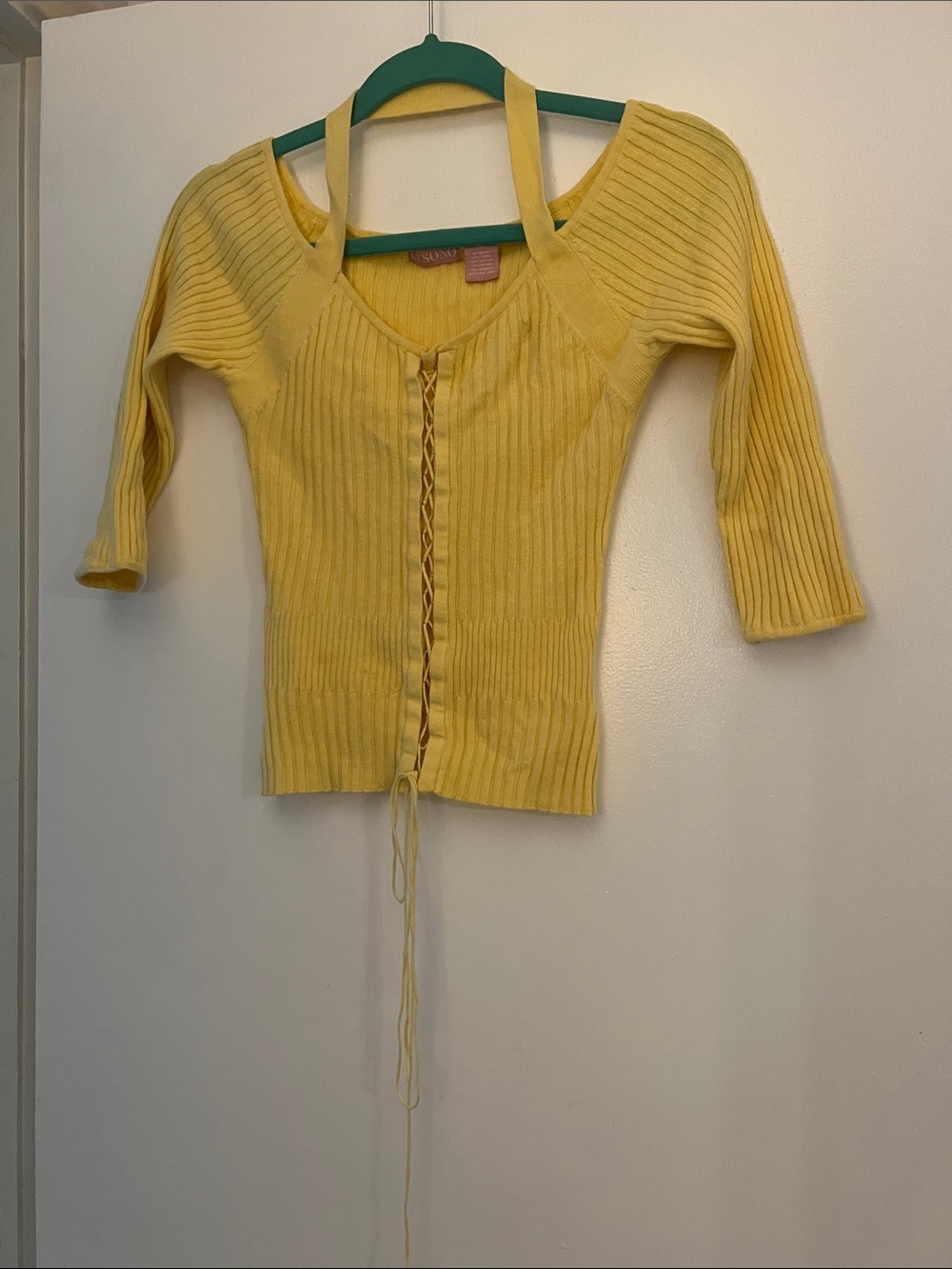Ci Sono Yellow Ribbed Knit Scoop-Neck crop Top